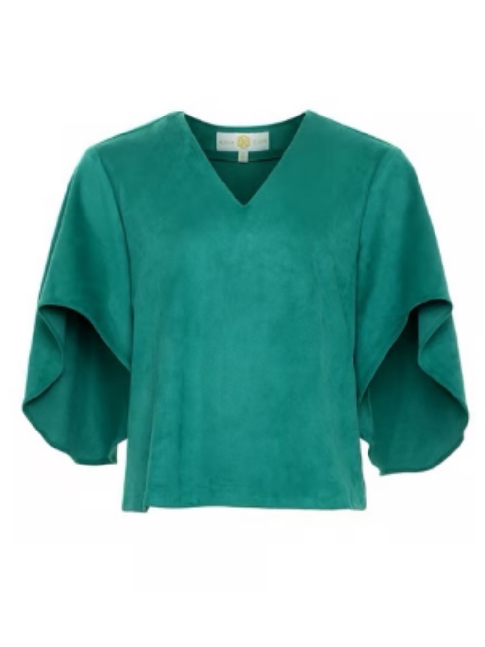 Anna Cate Nina Faux Suede Blouse Teal Green Bell Sleeve Top Size S